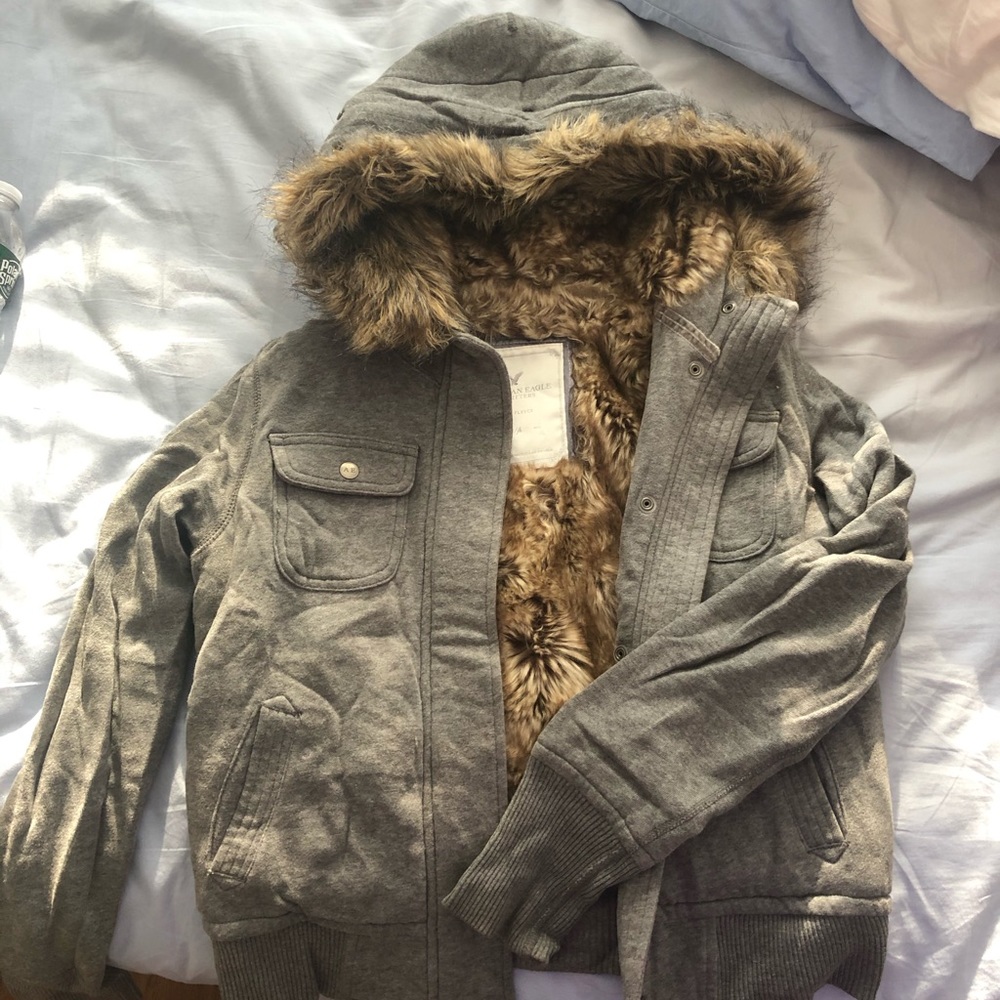 Grey American Eagle Faux Fur Fleece
